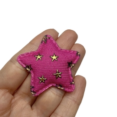 Aplique Estrela Jeans Pink com Estrelas Douradas - 2 unidades - ApliqueMe | Apliques incríveis para seu artesanato!