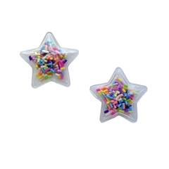 Aplique Estrela Plástico Pequena com Confete Granulado Colorido