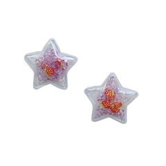Aplique Estrela Plástico Pequena com Cristais Lilás e Morangos 