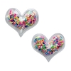 Aplique Coração Plástico com Confete Granulado Colorido (Modelo 3