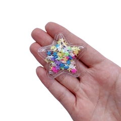 Aplique Estrela Plástico com Confete Estrelas Coloridas 