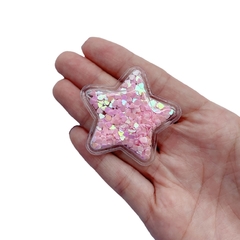 Aplique Estrela Plástico com Corações Rosa Claro - 2 unidades - ApliqueMe | Apliques incríveis para seu artesanato!