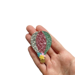 Aplique Balão de Ar Quente Glitter Prata Rosa e Verde - 2 unidades - comprar online