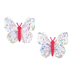 Aplique Borboleta Dupla Transparente Rosa Neon