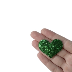 Aplique Coração Flocado Verde Grande - 2 unidades - ApliqueMe | Apliques incríveis para seu artesanato!