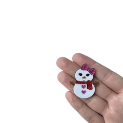 Aplique Boneco de Neve Laço Rosa Acrílico - 2 unidades - comprar online