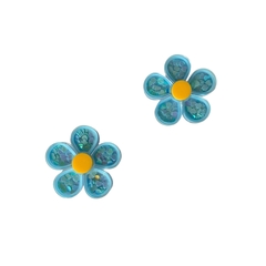 Aplique Flor Azul com Recheio Miolo Amarelo Acrílico - 2 unidades