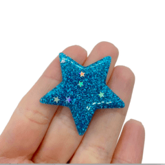 Aplique Estrela Azul Brilho com Estrelinhas - 2 unidades - comprar online