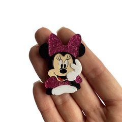 Aplique Minnie Mãozinha Laço Rosa Glitter (5cm) Acrílico - 2 unidades - comprar online