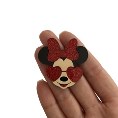 Aplique Minnie Óculos Coração Vermelho Glitter Acrílico - 2 unidades - comprar online