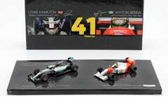 Miniatura Set Comemorativo - 41 Vitórias A. Senna e L. Hamilton McLaren Mercedes 1/43 Minichamps