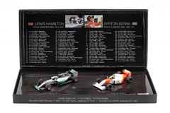 Miniatura Set Comemorativo - 41 Vitórias A. Senna e L. Hamilton McLaren Mercedes 1/43 Minichamps
