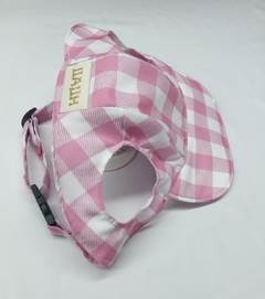 Boné para sol xadrez rosa e branco - comprar online