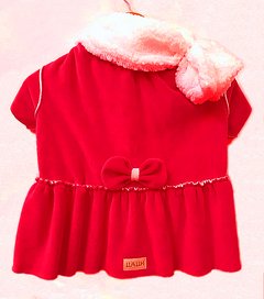 Vestido Inverno Aveludado Duplo com Capuz Cor Hibisco para Pets.