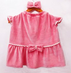 Vestido Aveludado Rosa Claro com Laço para Pets