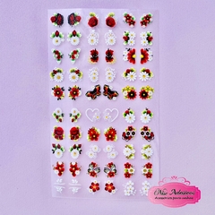 Cartelão Adesivos de unha 3D Flores vermelhas e branquinhas ref.AD53 - comprar online
