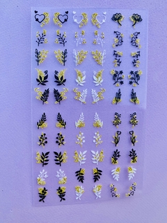 Cartelão Adesivos de unha 3D galhos e ramos branco preto e dourado ref.AD58 - Nise Froehlich Adesivos