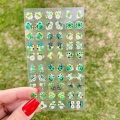 Cartelão Adesivos de unha 3D flores e borboletas verde ref.AD57