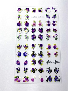Cartelão Adesivos de unha 3D flores e borboletas roxo ref.AD56 - comprar online