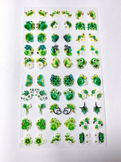 Cartelão Adesivos de unha 3D flores e borboletas verde ref.AD57 - comprar online