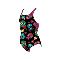 ENTERIZA ARENA JUNIOR CRAZY SWIM PRO MAXLIFE SKULLS CARNIVAL FREAK ROSE BLACK MULTI (500) - SOLO NATACIÓN