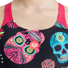 Imagen de ENTERIZA ARENA JUNIOR CRAZY SWIM PRO MAXLIFE SKULLS CARNIVAL FREAK ROSE BLACK MULTI (500)