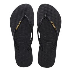 HAVAIANAS MUJER SLIM LOGO METALLIC BLACK GOLDEN (1924)