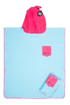 ORIGAMI PONCHO JUNIOR CELESTE ROSA 75 X 65 CM CON BOTONES - comprar online