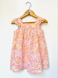 2A | La Folie | vestido bretel volado manteca estampado naranja lila