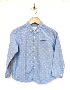 3/4A | Zara | camisa manga larga celeste paisley blanco bolsillo