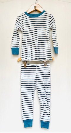 12m | Little planet organic by Carter's | pijama 2 piezas blanco rayado azul petroleo