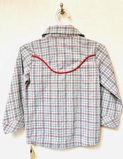 3A | Kate Quinn Organics | camisa manga larga vaquera celeste cuadrille rojo - comprar online