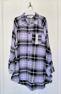 8-10A | H&M | Camisa botones leñadora de cuadros lila, negro y amarillo