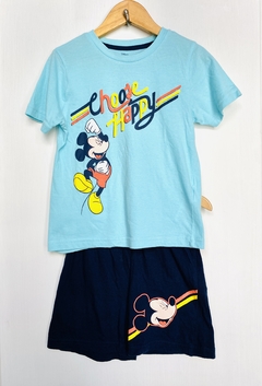 2/4A | Disney | pijama 2 piezas remera short mickey mouse celeste azul choose happy - comprar online