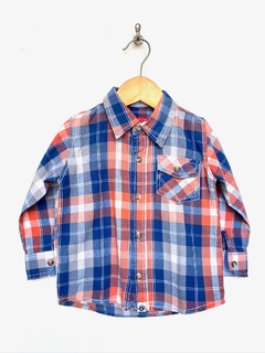 XXL (18m) | MiniMimo | camisa manga larga cuadros azul naranja gris