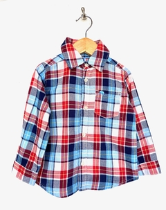 24m | Carter's | camisa manga larga cuadrille azul rojo celeste blanco