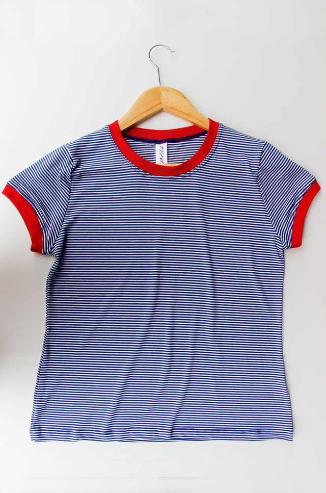 Imagem do Camiseta Feminina Ringer Listrada Azul / Vermelho