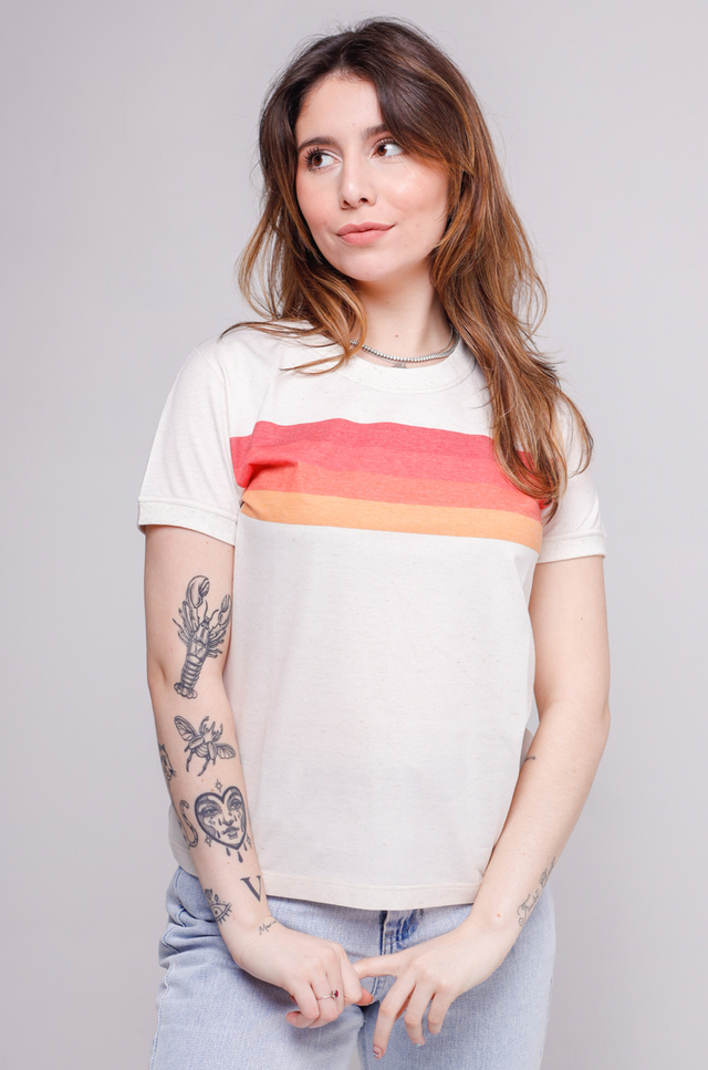 Camiseta Feminina Ringer Listras Tons Vermelho - comprar online