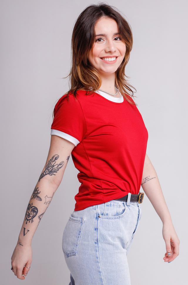 Camiseta Feminina Ringer Vermelho / Branco - comprar online