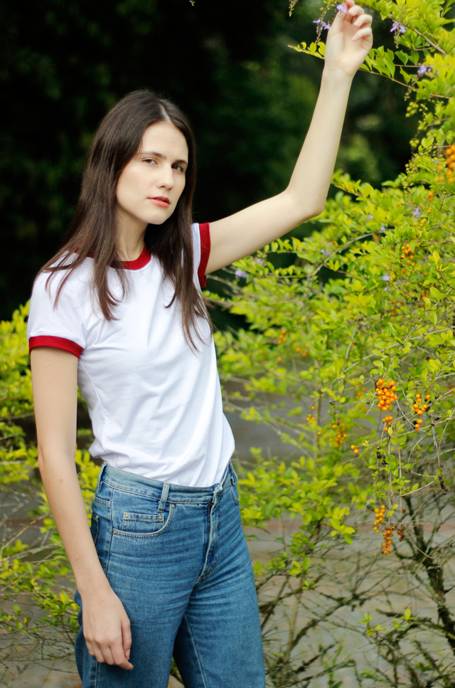 Camiseta Feminina Ringer Branco / Vermelho - loja online