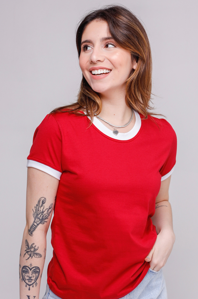 Camiseta Feminina Ringer Vermelho / Branco