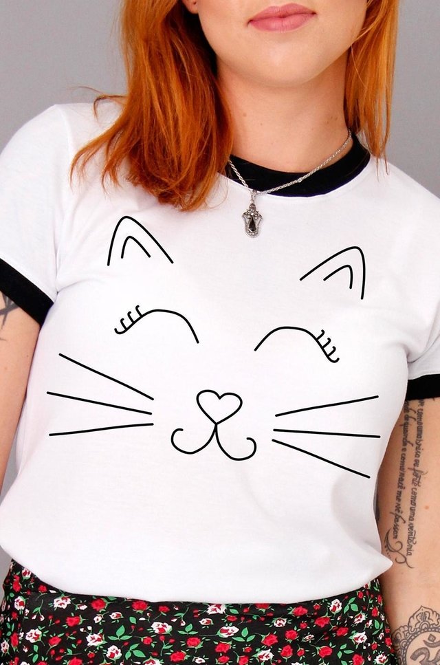 Camiseta Feminina Ringer Cat Smile - comprar online