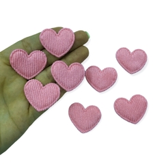 Aplique Coração Rosa Chiclete Veludo Cotelê 3cm (8und) - comprar online