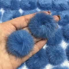 Pompom Achatado Azul 4,5cm (par)