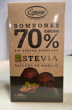 BOMBONES VEGANO 70 % CACAO CON STEVIA RELLENOS DE MARROC COPANI