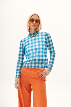 POLERA CHECKER - TURQUESA en internet