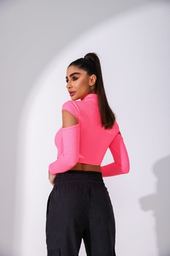 Cropped manga longa canelado Rosa - buy online