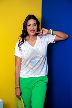 T Shirt Brasil com cristais termocolantes Branco - online store