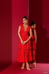 Vestido midi em laise Leandra vermelho