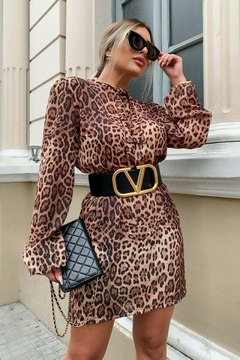 Short Silk Crepe Dress with Leopard Animal Print - buy online